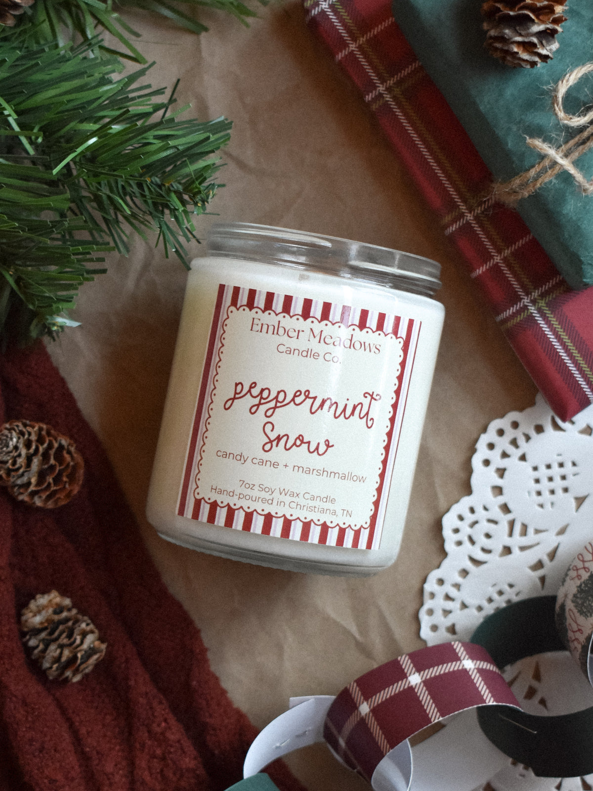 Peppermint Snow 7oz Soy Candle