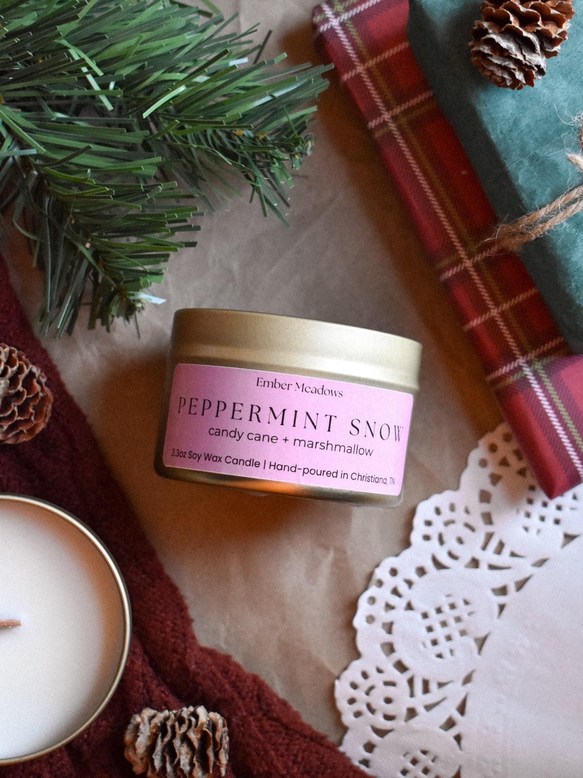 Peppermint Snow 3.3oz Travel Tin Candle